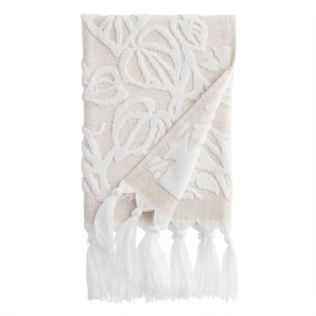 Natural and White Sculpted Vine Katsura Hand Towel | World Market