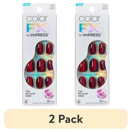 (2 pack) Kiss Impress Color FX Short Oval Press on Nails, Red, 30 Pieces | Walmart (US)