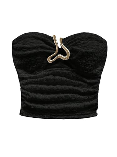 MakeMeChic Women's Bandeau Strapless Tube Top Backless Ruched Summer Sexy Cute Going Out Tops | Amazon (US)