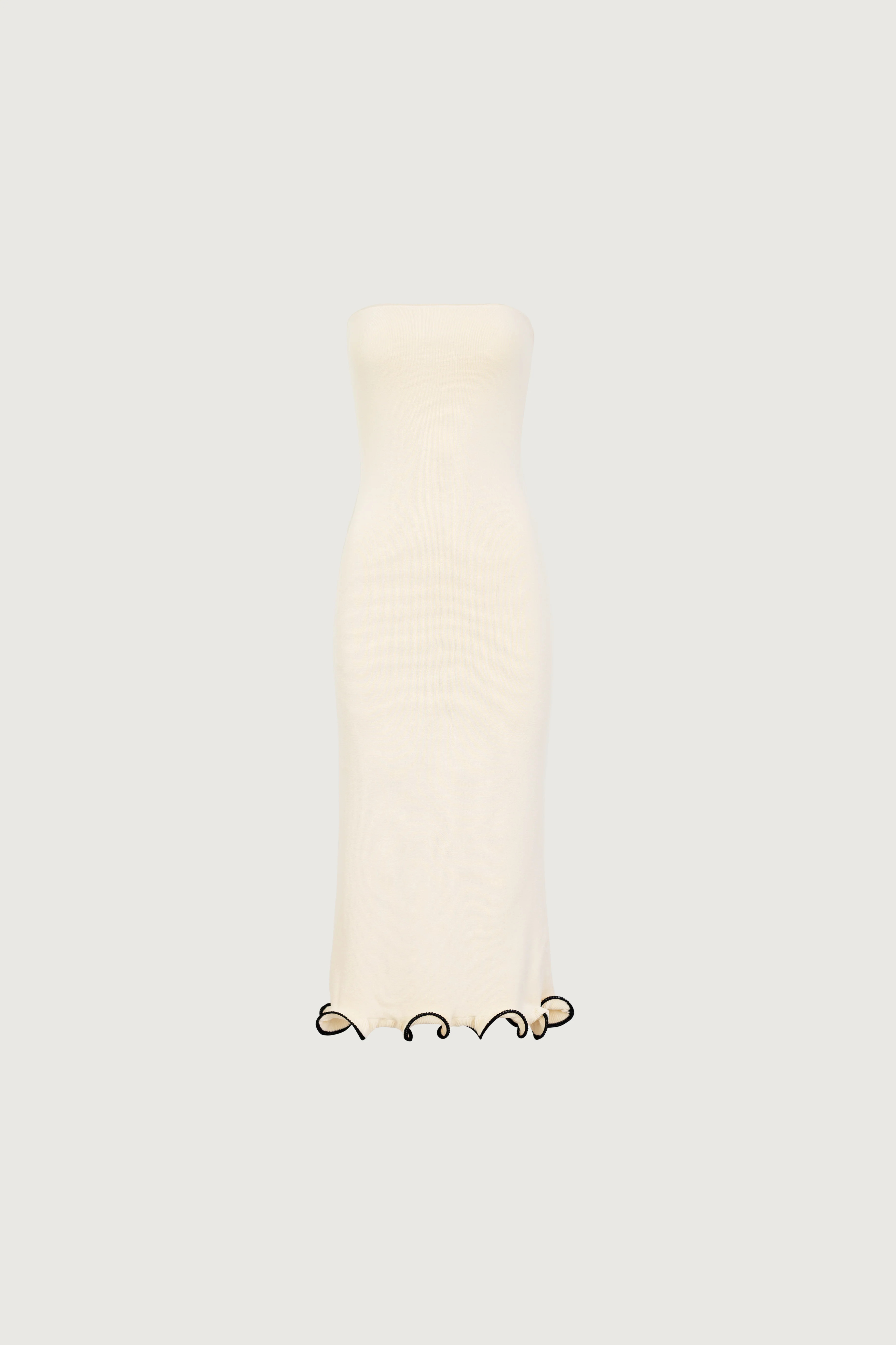 Ruffle Hem Strapless Dress (Cream/Black) | SAME