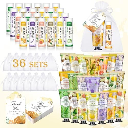 36 Pack Hand Cream Bulk and Lip Balm Bulk Sets, Easter Basket Stuffers, Thank You Gifts and Birth... | Amazon (US)