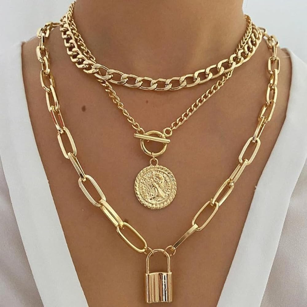 Layered Gold Necklace Set for Women Textured Cuban Chain & Pearl Accent Boho Jewelry with Adjusta... | Amazon (UK)