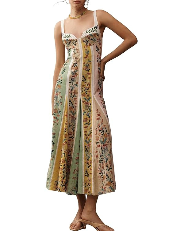 Women's Boho Print Dress Sleeveless Backless Halter High Waist A Line Vacation Beach Long Dress | Amazon (US)