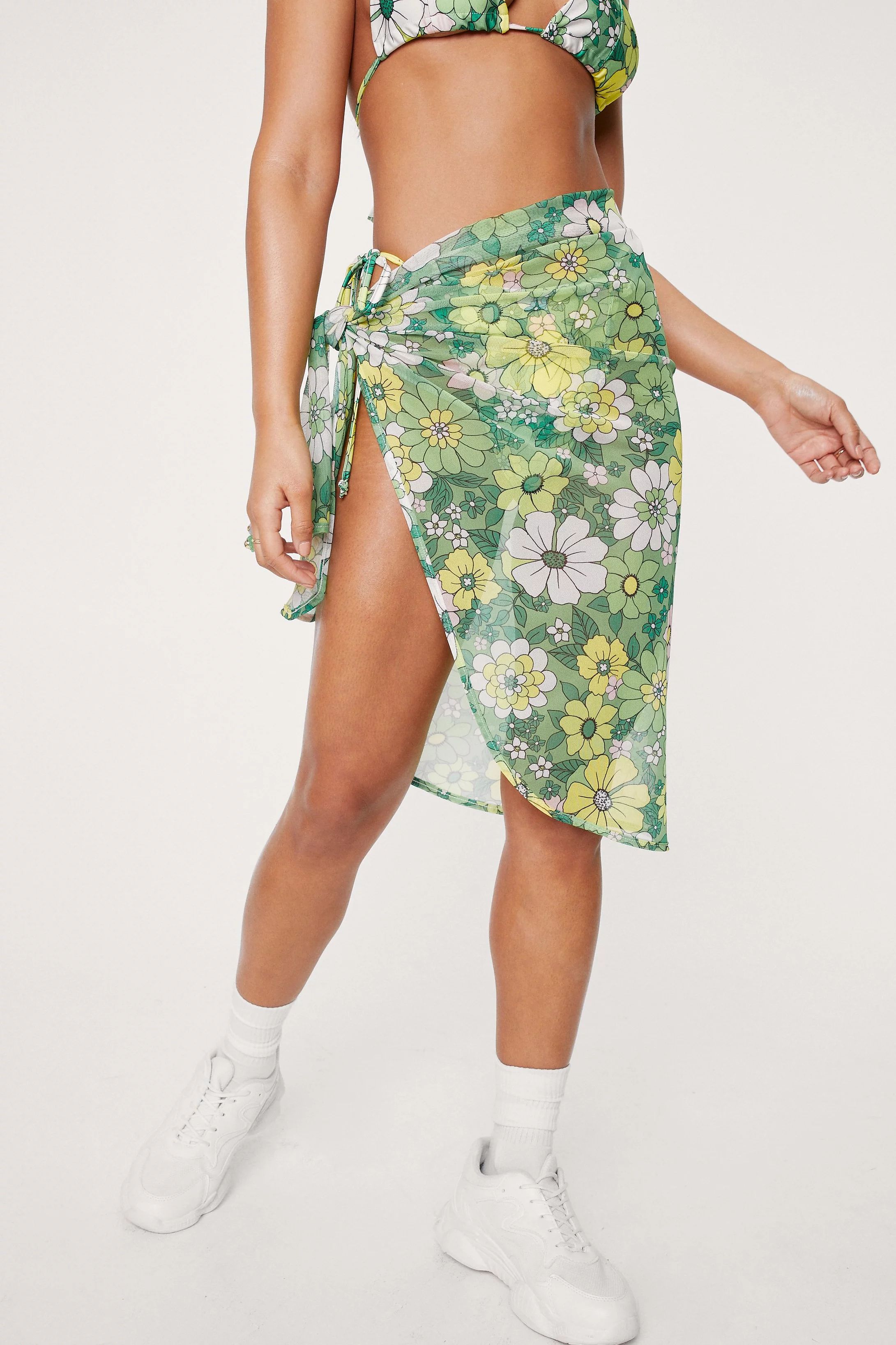 Floral Print Triangle 3 Pc Bikini and Sarong Set | Nasty Gal (US)
