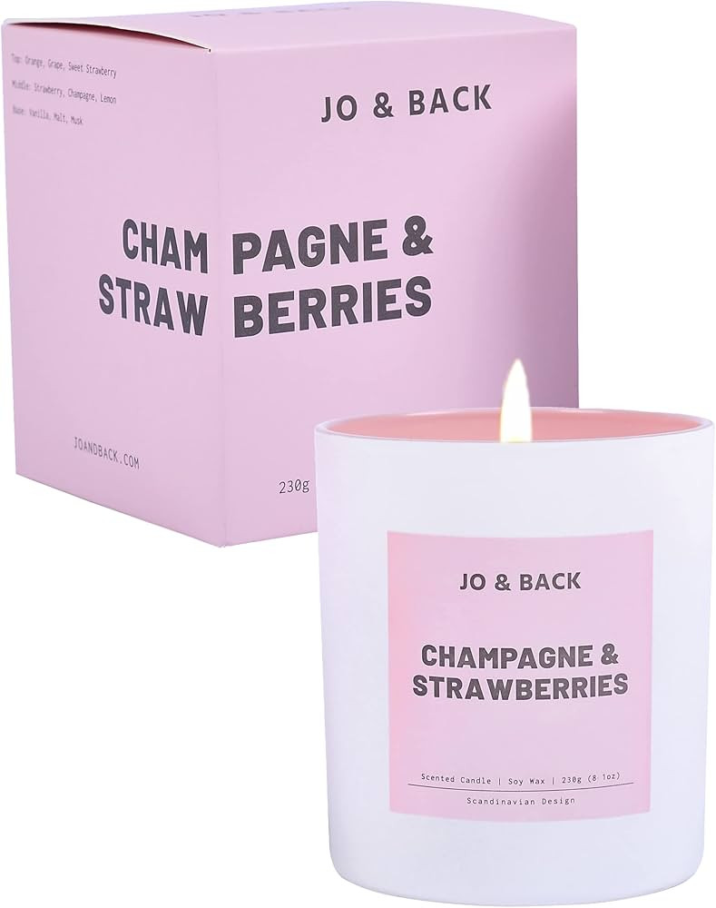 Champagne & Strawberries, Premium Scented Candles, Non Toxic, 46h Burn, 8.1oz Soy Wax, Aromathera... | Amazon (US)