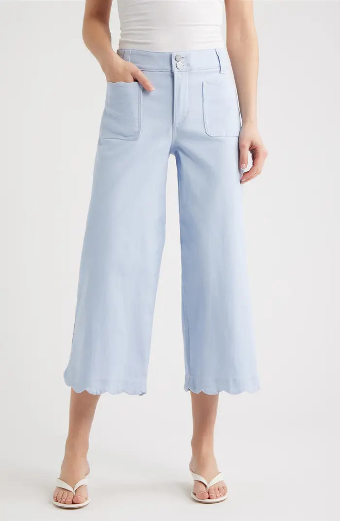 Scallop Patch Pocket High Waist Crop Wide Leg Twill Pants | Nordstrom