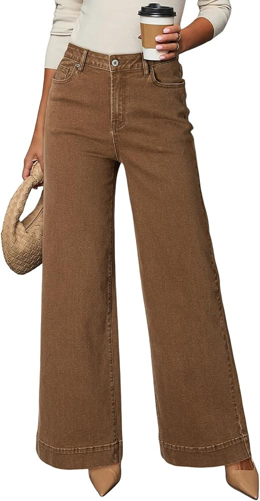 Dokotoo Women's Casual High Waisted Jeans Stretch Wide Leg Loose Denim Pant | Amazon (US)
