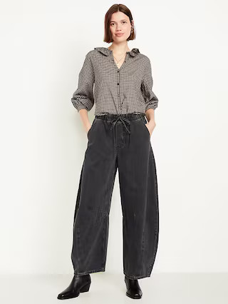 High-Waisted Pull-On Barrel Jeans | Old Navy (US)