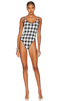 WeWoreWhat Piped Scoop One Piece in Black & White Houndstooth from Revolve.com | Revolve Clothing (Global)