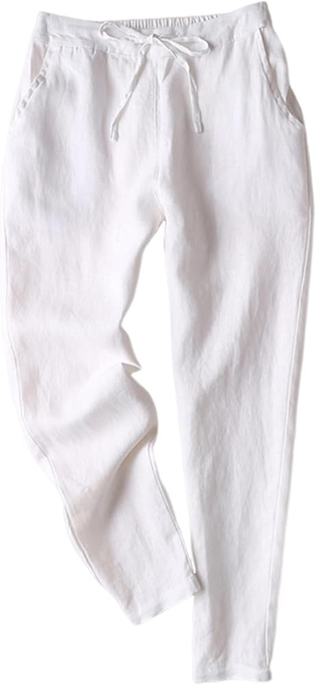 Gihuo Women's Tapered Linen Pants Casual Straight Leg Drawstring Elastic Waist Loose Comfy Jogger... | Amazon (US)