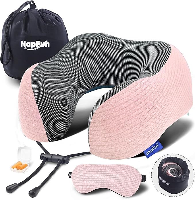 napfun Neck Pillow for Traveling, Upgraded Travel Neck Pillow for Airplane 100% Pure Memory Foam ... | Amazon (US)