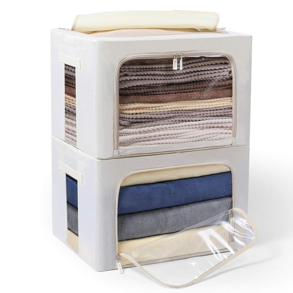 FHSQX Storage Bins, Large Capacity Clothes Bag Organizer with Window & Carry Handles, Foldable Stack | Amazon (US)