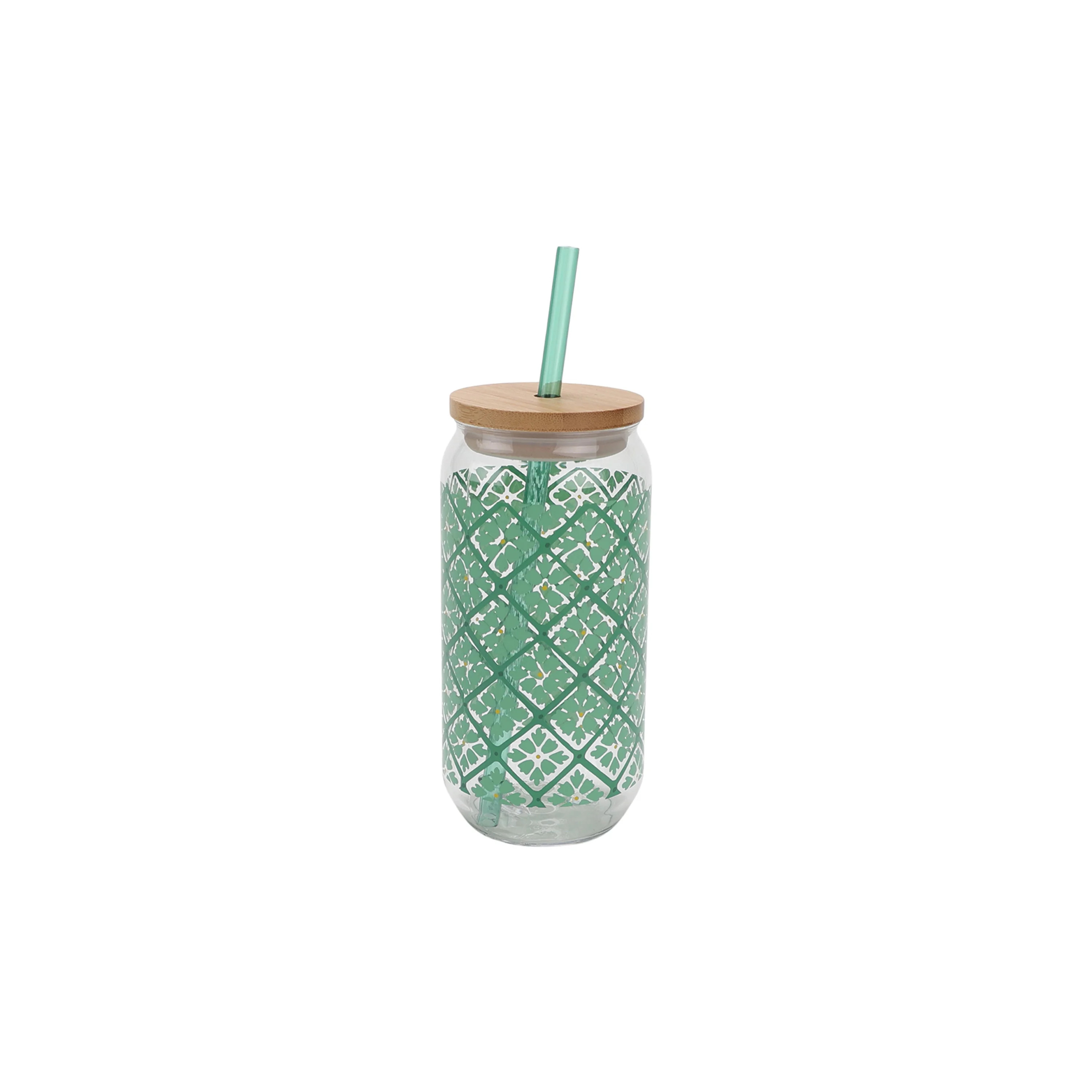 Mainstays by Becky G. & Alejandra 20-Ounce Acrylic Can Shape Tumbler, Green Tile Pattern | Walmart (US)