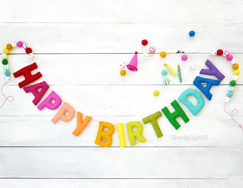 Felt Ball Garland Birthday Garland, HAPPY BIRTHDAY Garland, Party Garland, Birthday Decor, Party ... | Etsy (US)