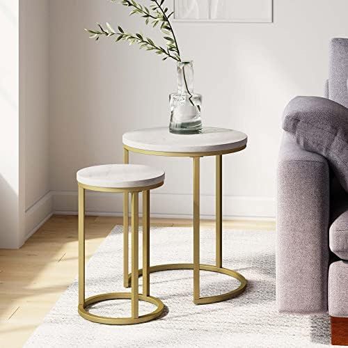 Amazon.com: Nathan James Lula Nesting Round Side Set of 2, Accent End Table for Living Room with ... | Amazon (US)