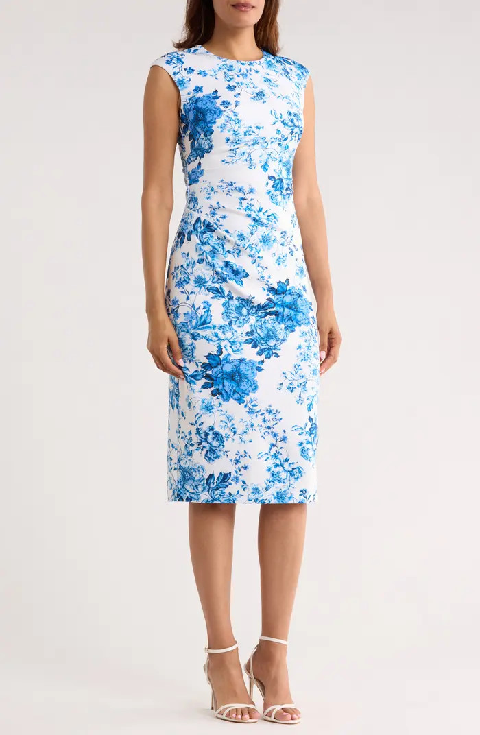 Floral Pleated Scuba Knit Sheath Dress | Nordstrom Rack