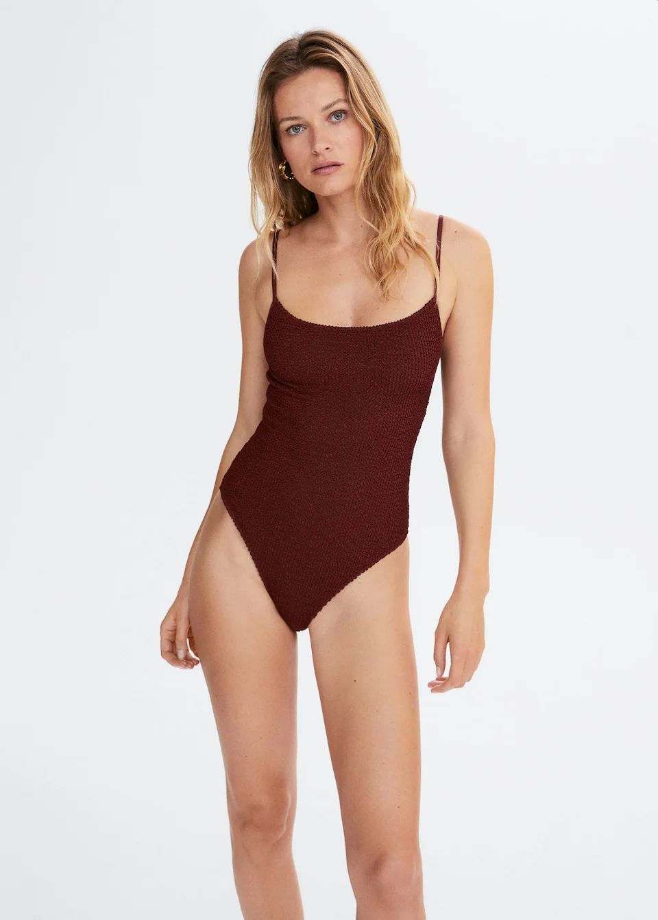 Wrap-back textured swimsuit -  Women | Mango USA | MANGO (US)