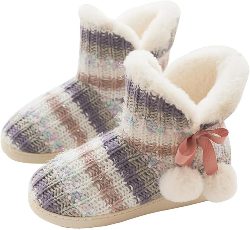 Winter Thick Plush Liner Bootie Women Teen Girls Cozy Thermal Knit Outdoor Indoor Slippers High-T... | Amazon (US)