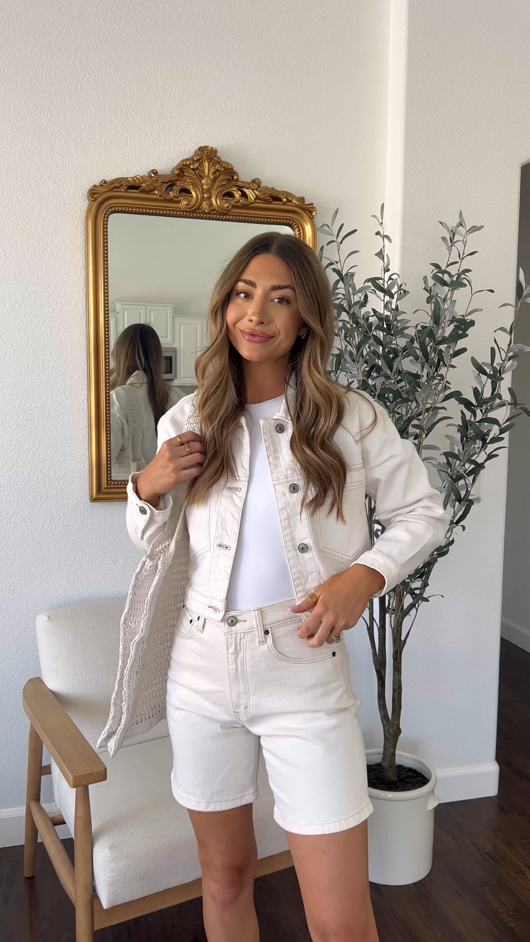 All from Abercrombie 🤍💫. So obsessed - perfect spring outfits! Small in white bodysuit, jacket & 26 in shorts tts. Sizing on other outfit is in post before this one! 🙌🏽 

#LTKunder50 #LTKunder100 #LTKSeasonal