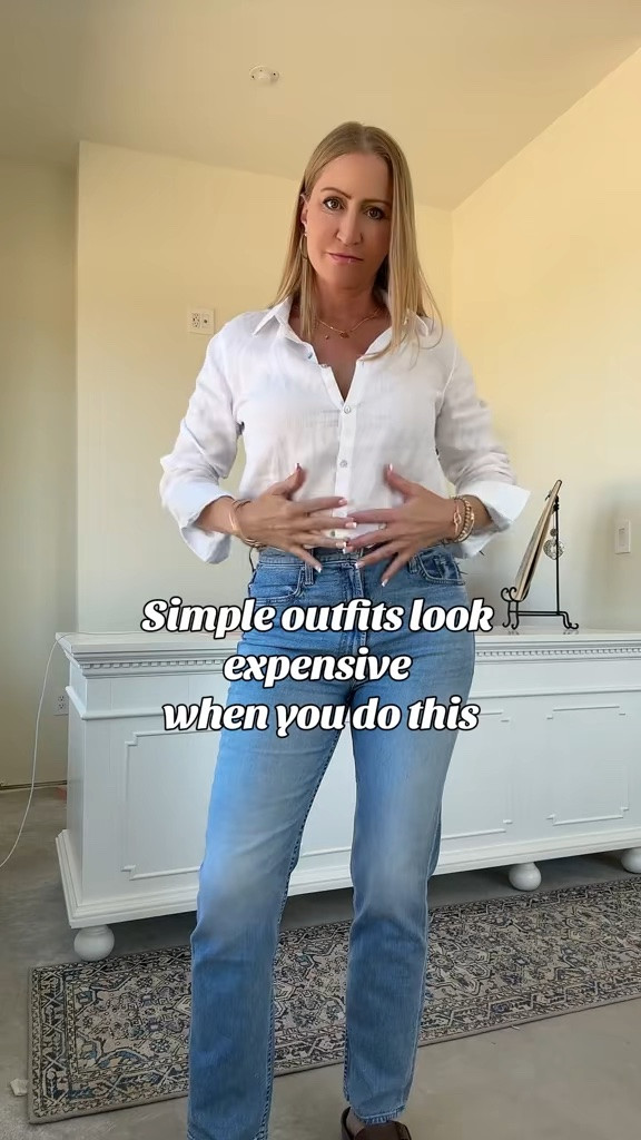 Simple outfits instantly look more elevated when you add intentional structure. ✨
A belt defines the waist, tonal accessories create cohesion, and nude heels elongate the entire silhouette — which is why even basic jeans and a white button-down can suddenly feel polished and expensive.
Linked similar elevated basics, neutral belts, structured bags, nude heels, and everyday outfit staples in my LTK. 🤍 #LTKStyleTip #ElevatedStyle #NeutralOutfits #ClassicStyle #TimelessFashion #PolishedOutfits #EverydayStyle #StyleOver40 #MinimalStyle #CapsuleWardrobe

#LTKgrwm #LTKOver40
