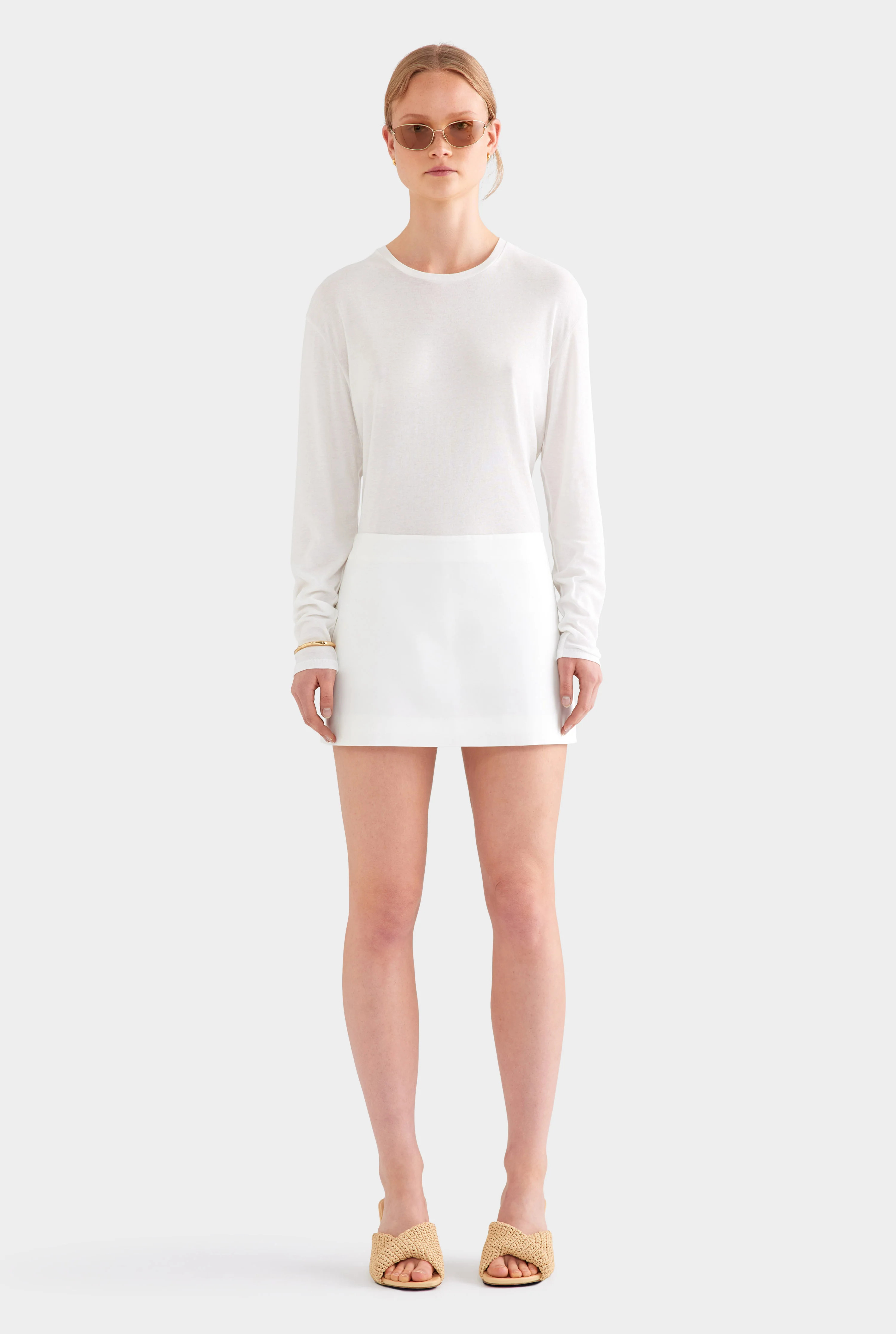 Womens Silk Mini Skirt Cream | Venroy | Venroy AU