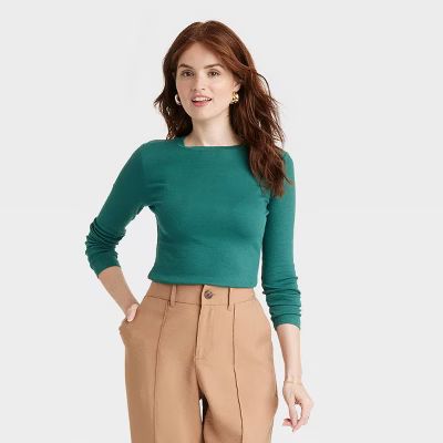 Women's Long Sleeve Slim Fit Crewneck T-Shirt - A New Day™ | Target