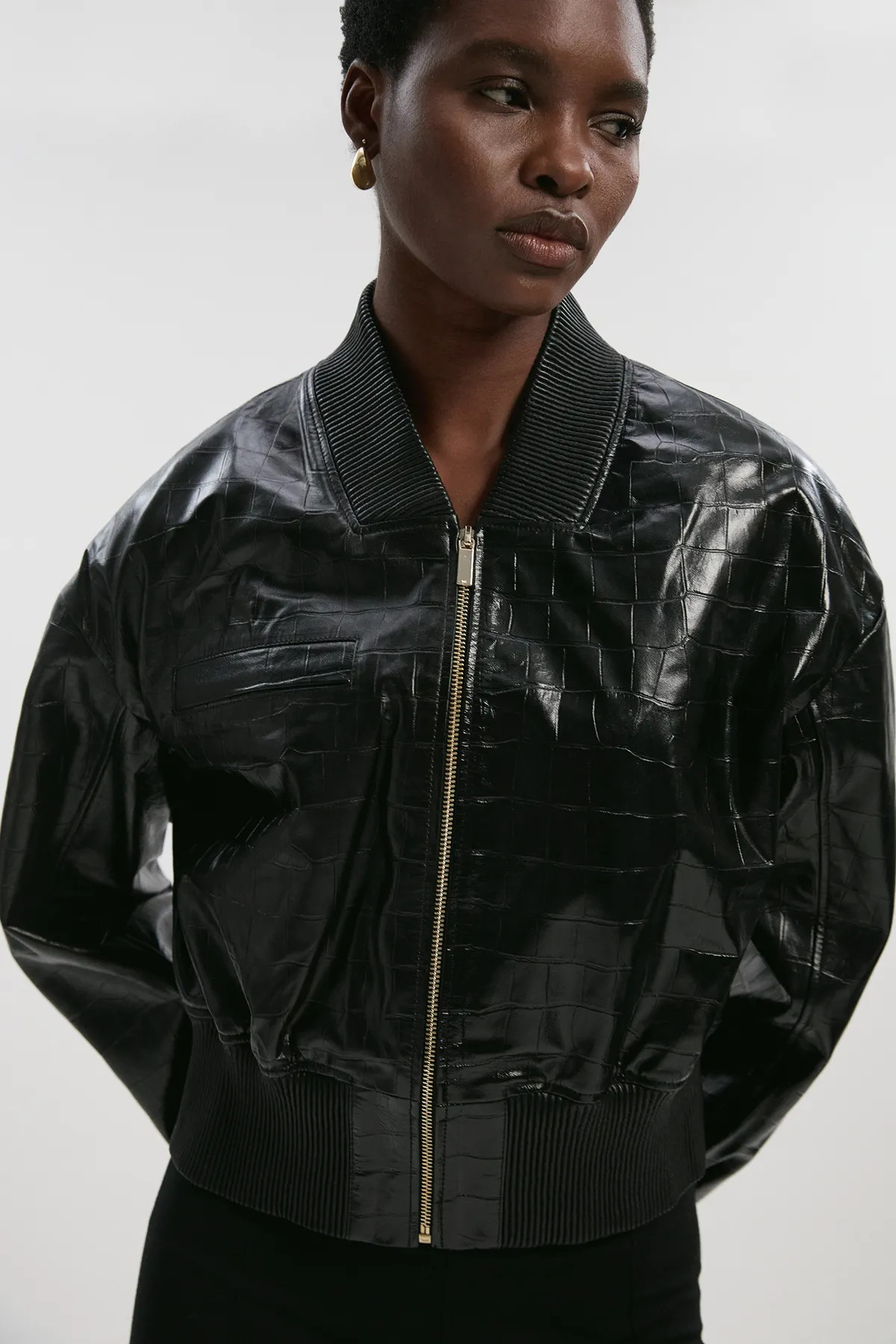 High Shine Croc Embossed Leather set | Karen Millen | Karen Millen UK + IE + DE + NL