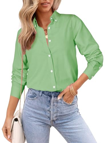 Amazon.com: Button Down Shirts for Women Cotton Oxford Shirts Long Sleeve Dress Shirts Collared B... | Amazon (US)