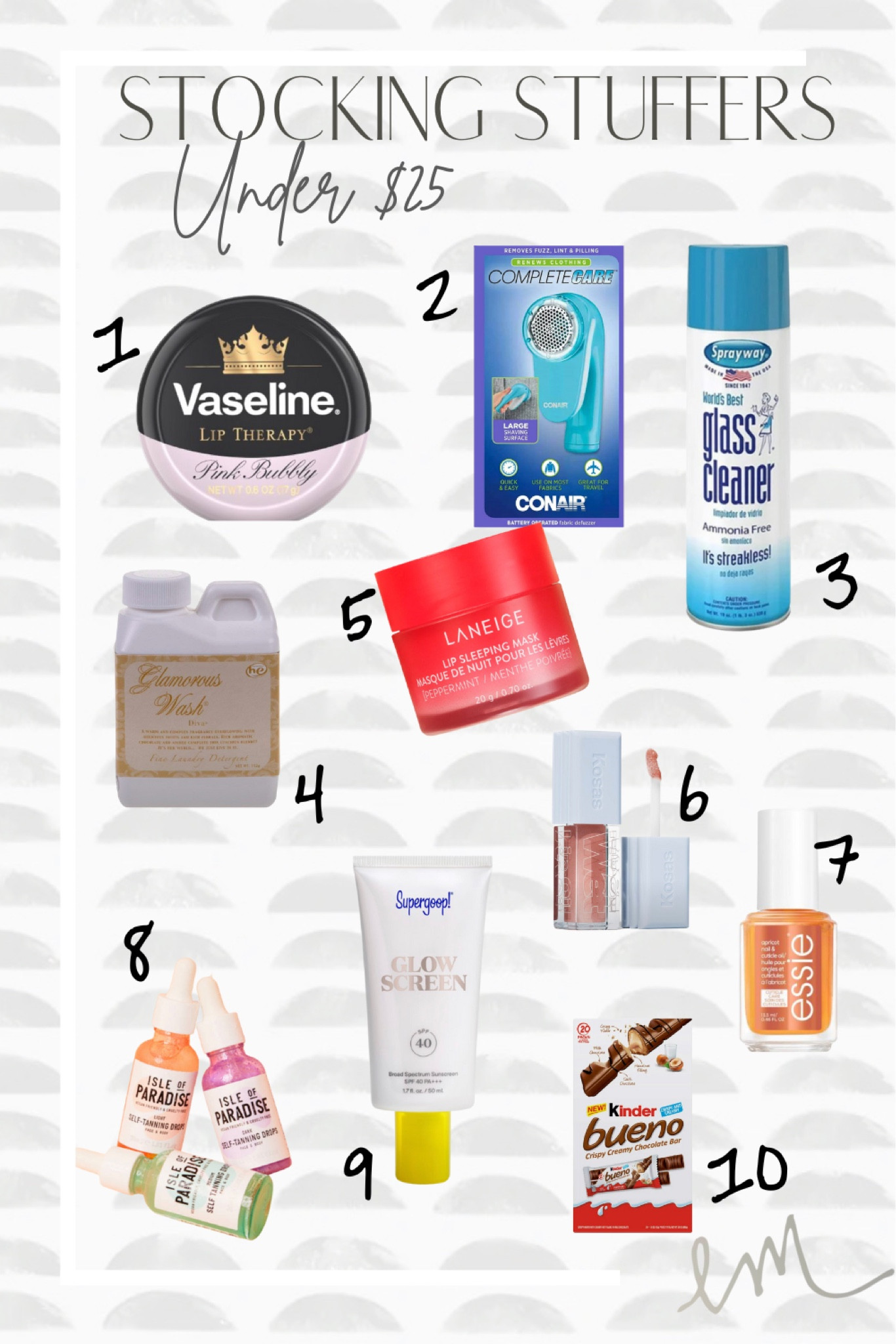 Holiday Gift Guide | Stocking Stuffers for Women
Here are some fun gift ideas {under $25}. Perfect for a favorite things or white elephant party. Or can be used for stocking stuffers.
Lip gloss | fabric shaver | cleaner | laundry | lip mask | foundation | nails | chocolate 

#LTKunder50 #LTKfit #LTKHoliday