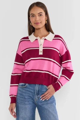 Pink Striped Polo Sweater | Avara