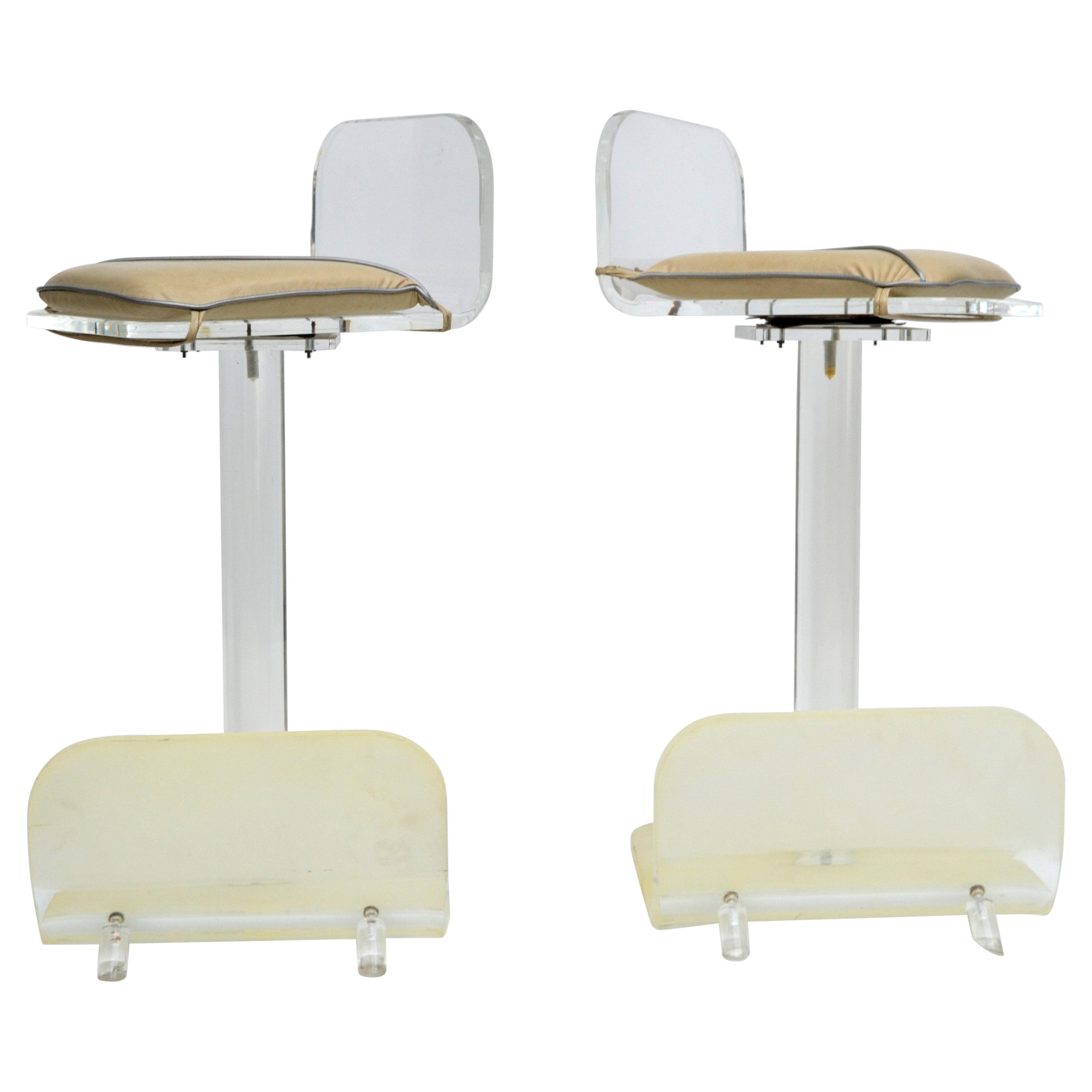 Pair, Karl Springer Lucite Swivel Function Bar Stools Mid-Century Modern | 1stDibs