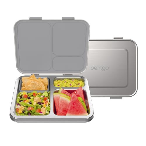 Bentgo Kids Stainless Steel Leak-Resistant Lunch Box - 3-Compartments with Bonus Silicone Container, Durable, Eco-Friendly, Dishwasher Safe, BPA-Free, Ideal for School, Ages 3+ (Silver) | Amazon (US)