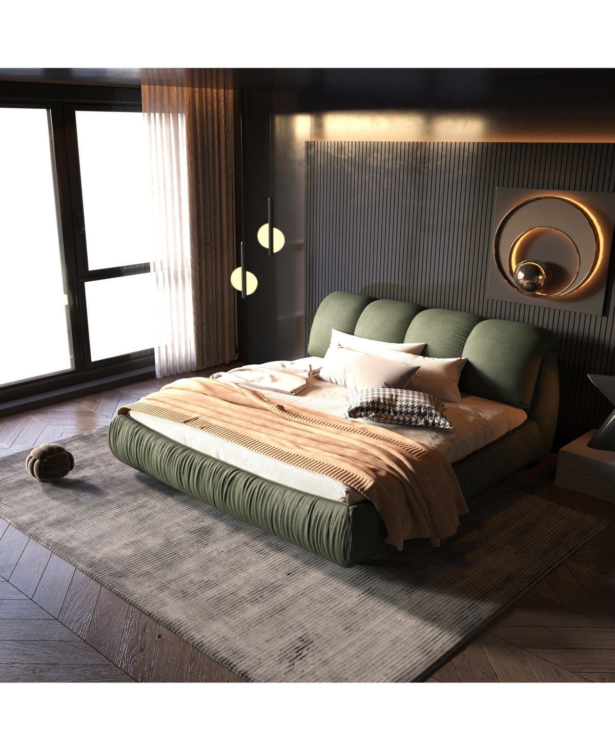 Streamdale Upholstered Platform Bed with Padded Backrest and Solid Wood Frame - Green | Macy's