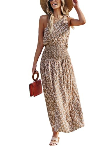 CUPSHE Women's Maxi Dress One Shoulder Sleeveless Smocked Floral Printed Self Tie Boho Long Dress... | Amazon (US)