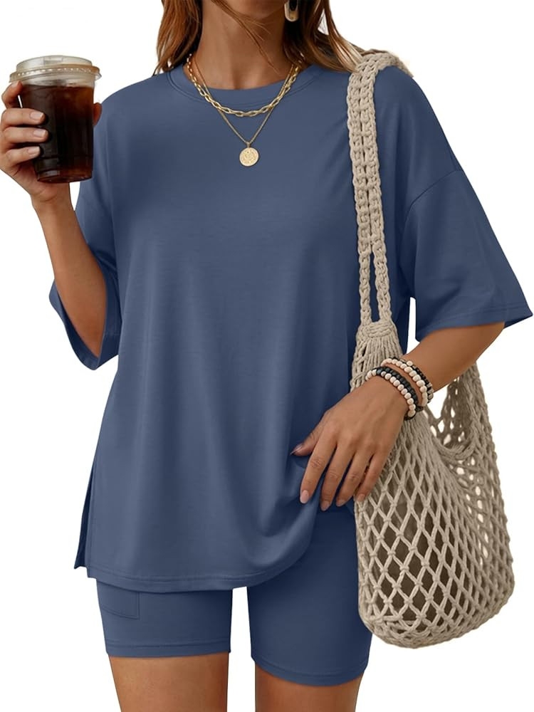 LILLUSORY Womens Lounge Sets Shorts 2 Piece Matching Pajamas Summer Outfits 2026 Casual Oversized... | Amazon (US)