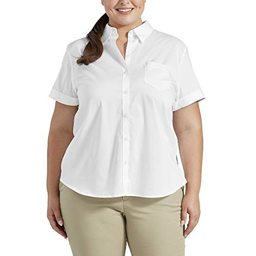 Dickies Women's Stretch Poplin Button-Up Short Sleeve Shirt Shirt, White, Small | Amazon (US)