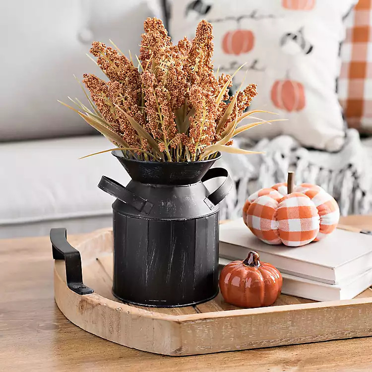 Brown Wheat Harvest Arrangement in Black Milk Jug | Kirkland's Home