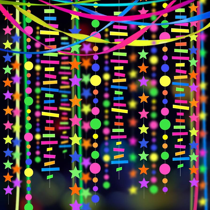 703feet UV Paper Neon Garland Neon Streamers Glow in The Dark Glow Party Supplies and Decorations... | Amazon (US)