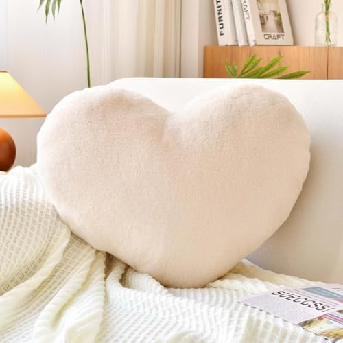 Beige Heart Pillows, Cute Heart Decorative Pillow, Heart Shaped Throw Pillows for Bed, Faux Rabbi... | Amazon (US)