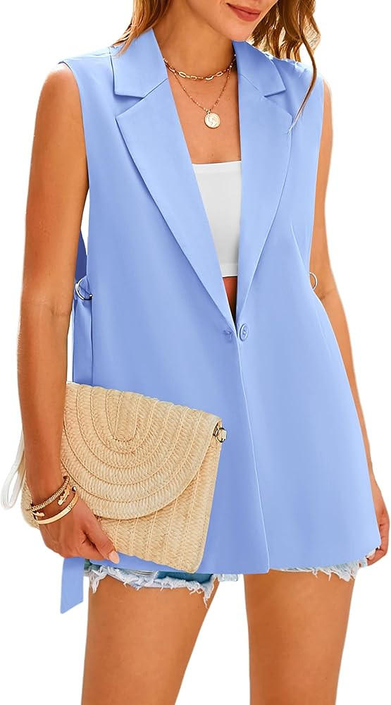 MASCOMODA Womens Fashion 2025 Sleeveless Blazer Vest Spring Casual Open Front Lapel V Neck Office... | Amazon (US)