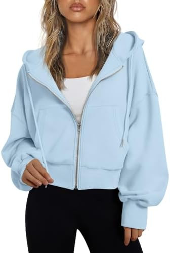 Trendy Queen Hoodies for Women Full Zip Up Cropped Sweatshirts Jackets Casual Comfy Gym Tops Fall... | Amazon (US)
