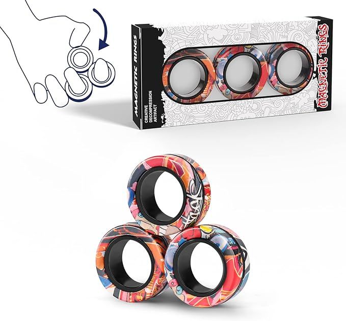 Magnetic Rings Fidget Toy Set, Idea ADHD Fidget Toys, Adult Fidget Magnets Spinner Rings for Anxi... | Amazon (US)