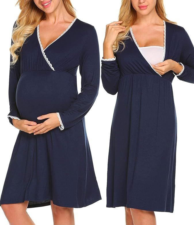 Ekouaer Women 3 in 1 Delivery/Labor/Maternity/Nursing Nightgown Short Sleeve Pleated Breastfeedin... | Amazon (US)