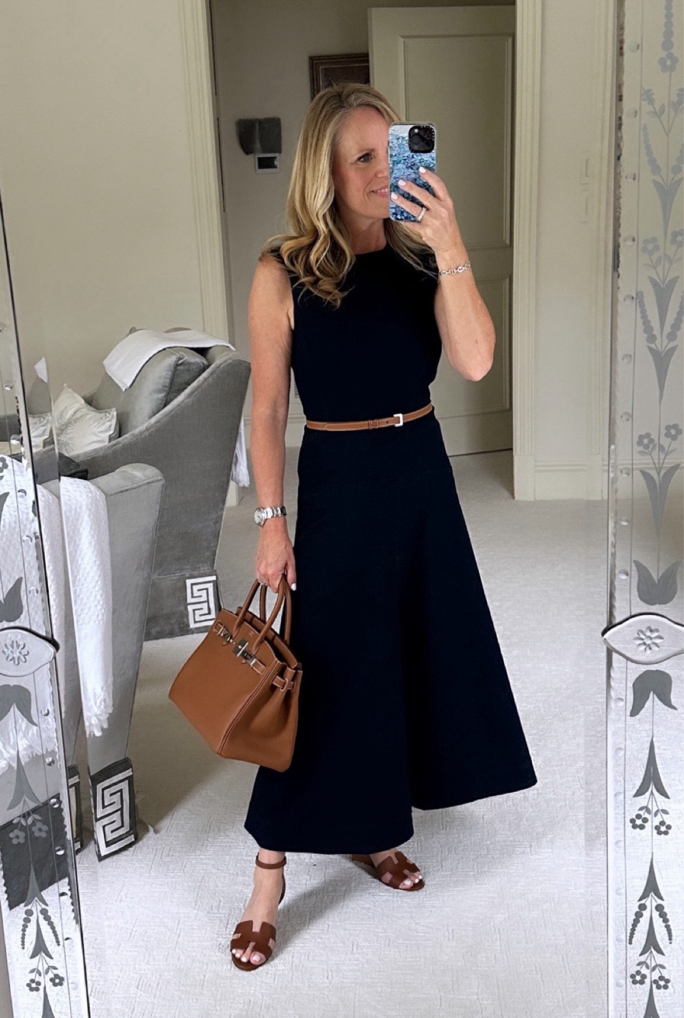 I wore this to a luncheon honoring my husband today!♥️ 
Dark denim midi dress from Veronica Beard 
Fits TTS 
Beautiful detauliwd stitching and dropped waist
I’m 5’2” tall for reference 
Perfect for date night, business casual luncheon, church and more. 
Paired with brown leather accessories 

#LTKStyleTip #LTKSeasonal #LTKOver40