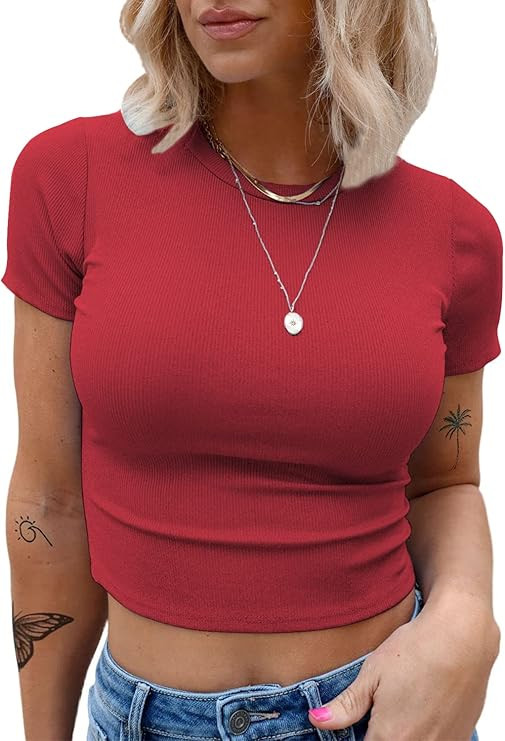 Nutssfiree Womens Crop Tops Summer Casual Trendy Slim Fit Short Sleeve Cropped T Shirts Y2k Top | Amazon (US)