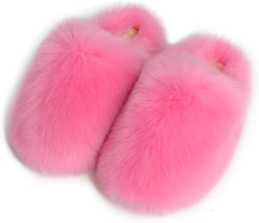 Womens Fluffy Faux Fur Slides Furry Soft Plush House Slippers Shoes Indoor Outdoor Slip On Slippe... | Amazon (US)