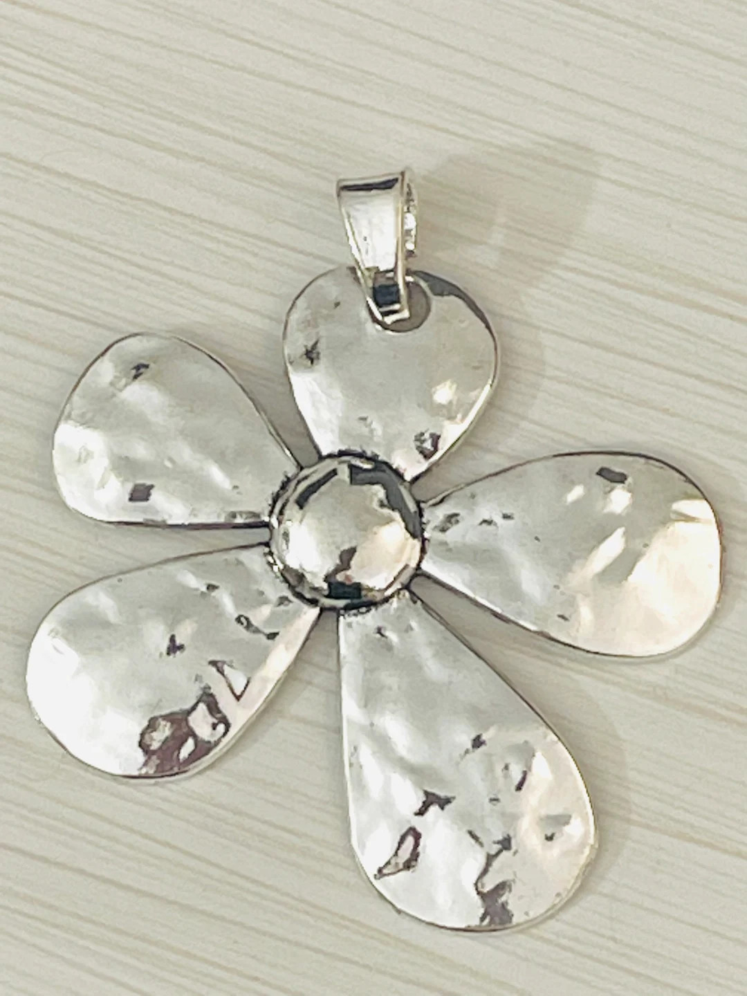 1 Extra Large Silver Flower Pendant - Daisy - Antique Style - Hammered Design - Etsy | Etsy (US)