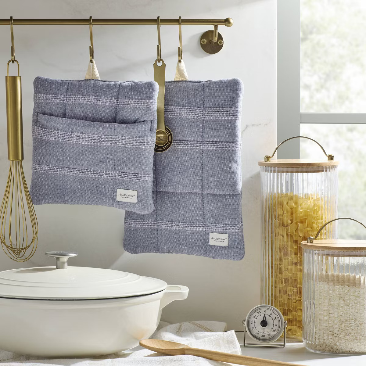 2pc Textured Stripe Potholder Set Blue - Hearth & Hand™ with Magnolia | Target