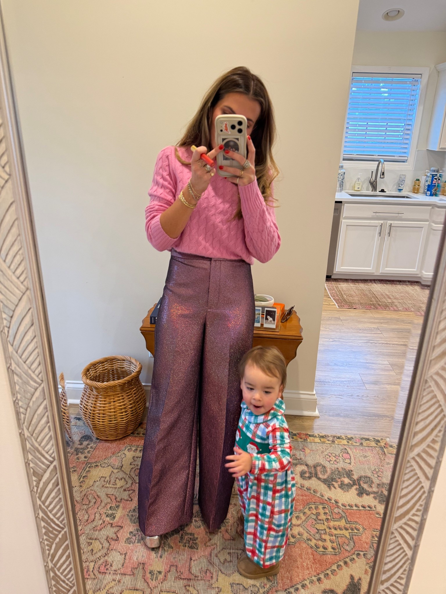 The COOLEST PANTS EVER!! I’m in a 2 & I’m 5’2! Sweater & shoes are old but linked similar 

#LTKHoliday