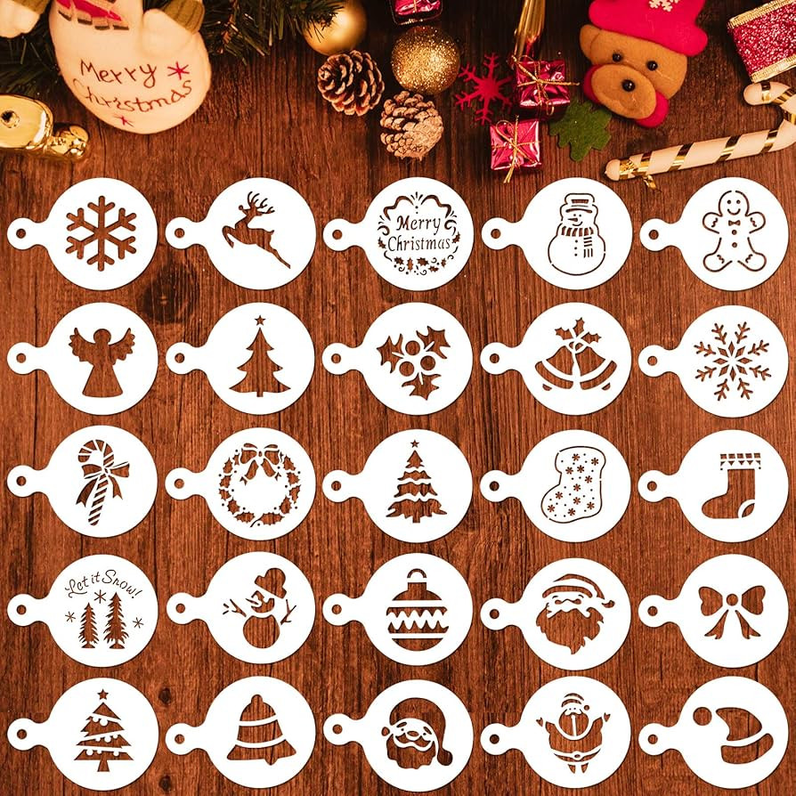 Konsait 25pcs Christmas Cookie Stencil Set, Xmas Party Cookie Fondant Coffee Decoration Embossing... | Amazon (US)